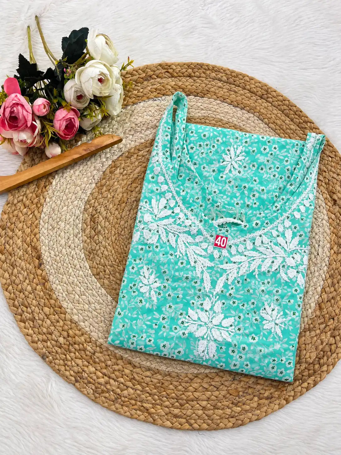 Aarohi Pure Mul Cotton Noodles Strap Chikankari Kurta - Blue