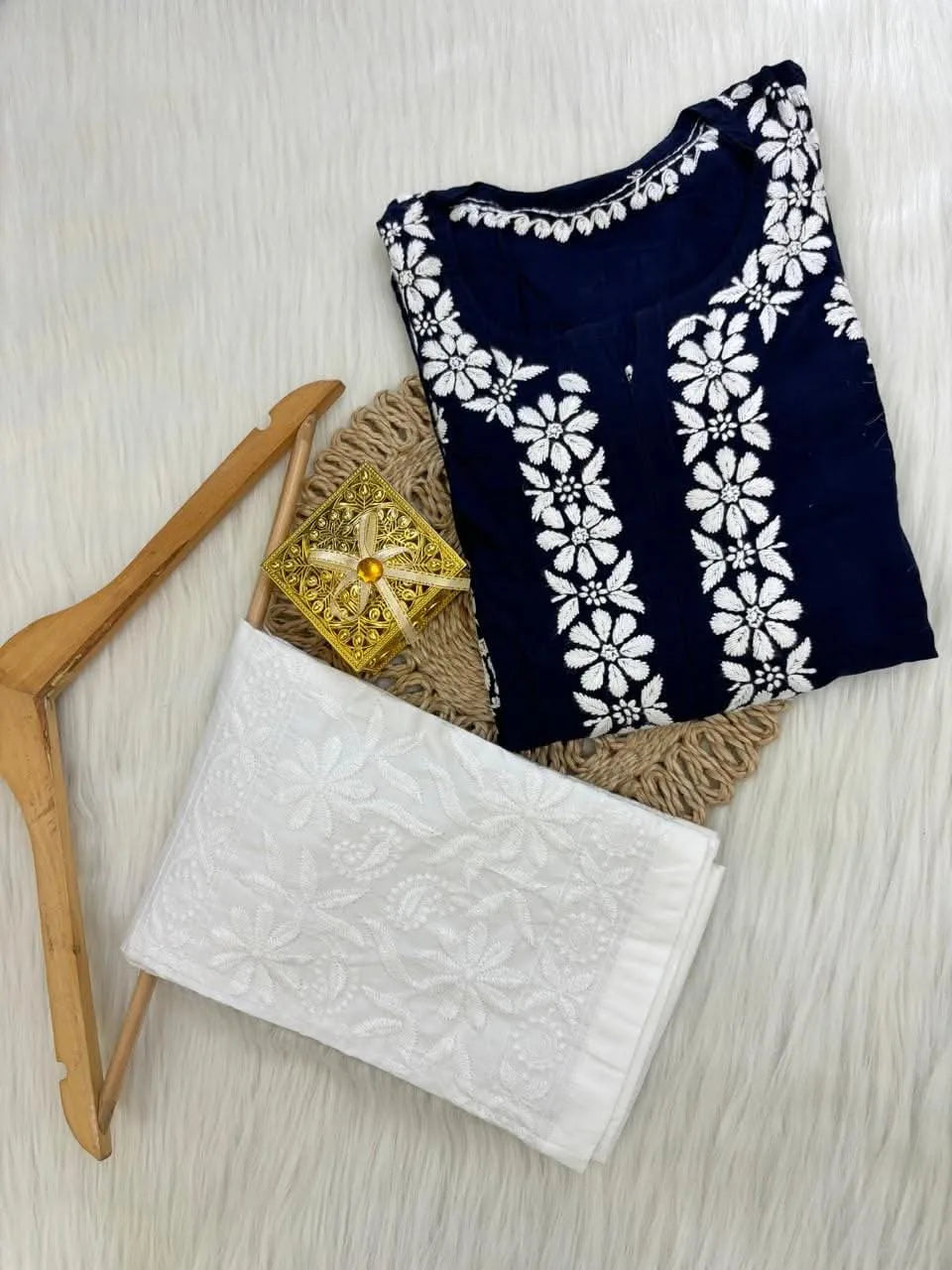 Aarvi Pure Modal Fabric Premium Chikankari Kurtas Set - Navy Blue