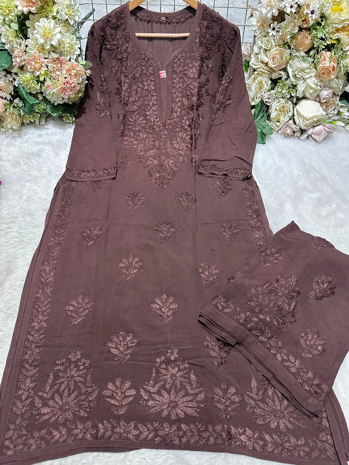 Aashi Pure Modal Chikankari Kurta Set – Midnight Moss