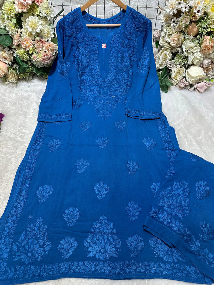 Aashi Pure Modal Chikankari Kurta Set – Yale Blue