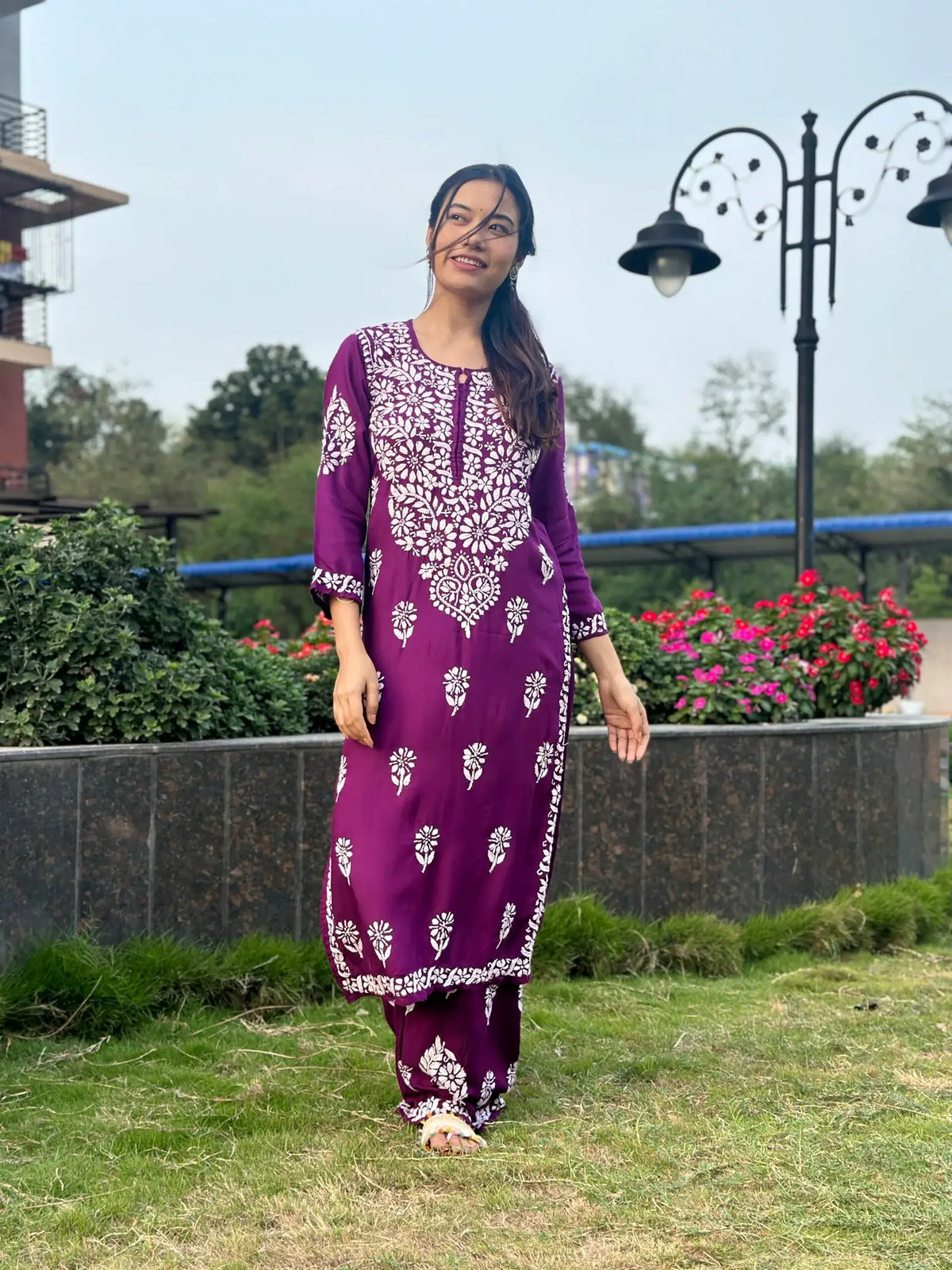Anika Lavender Chikankari Co-ord Set In Pure Modal Fabric