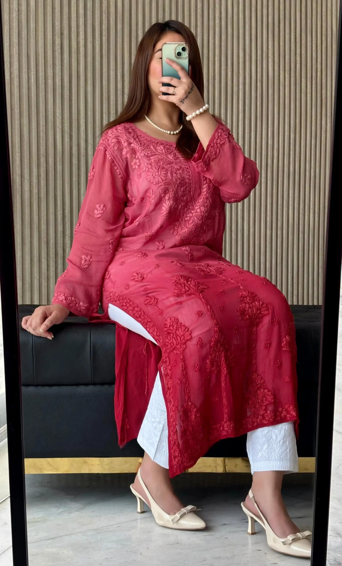 Divya Chanderi Dual Toned Chikankari Kurta – Pink