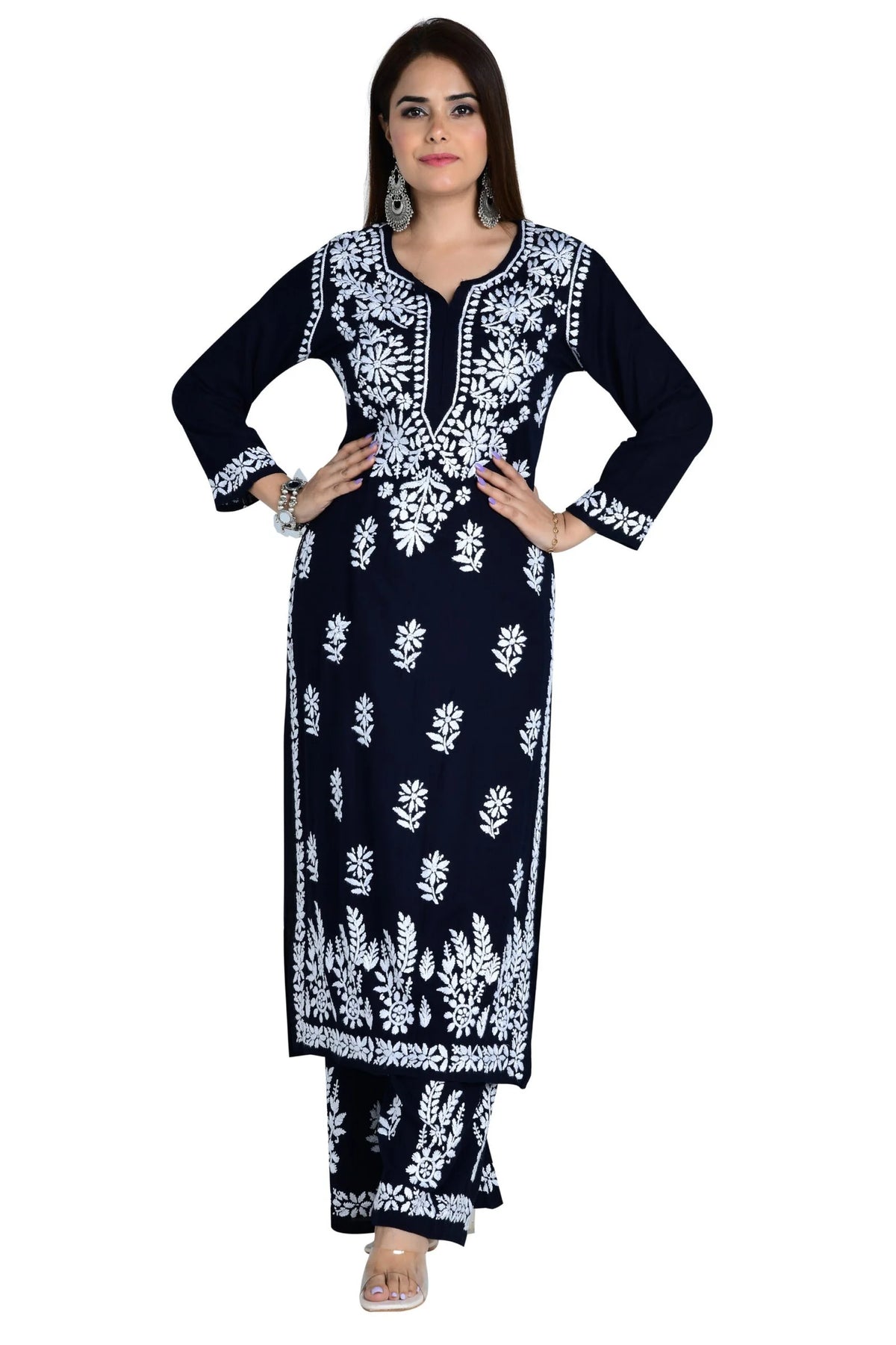 Fizaa Chikankari Co-ord Set In Modal Cotton - Black