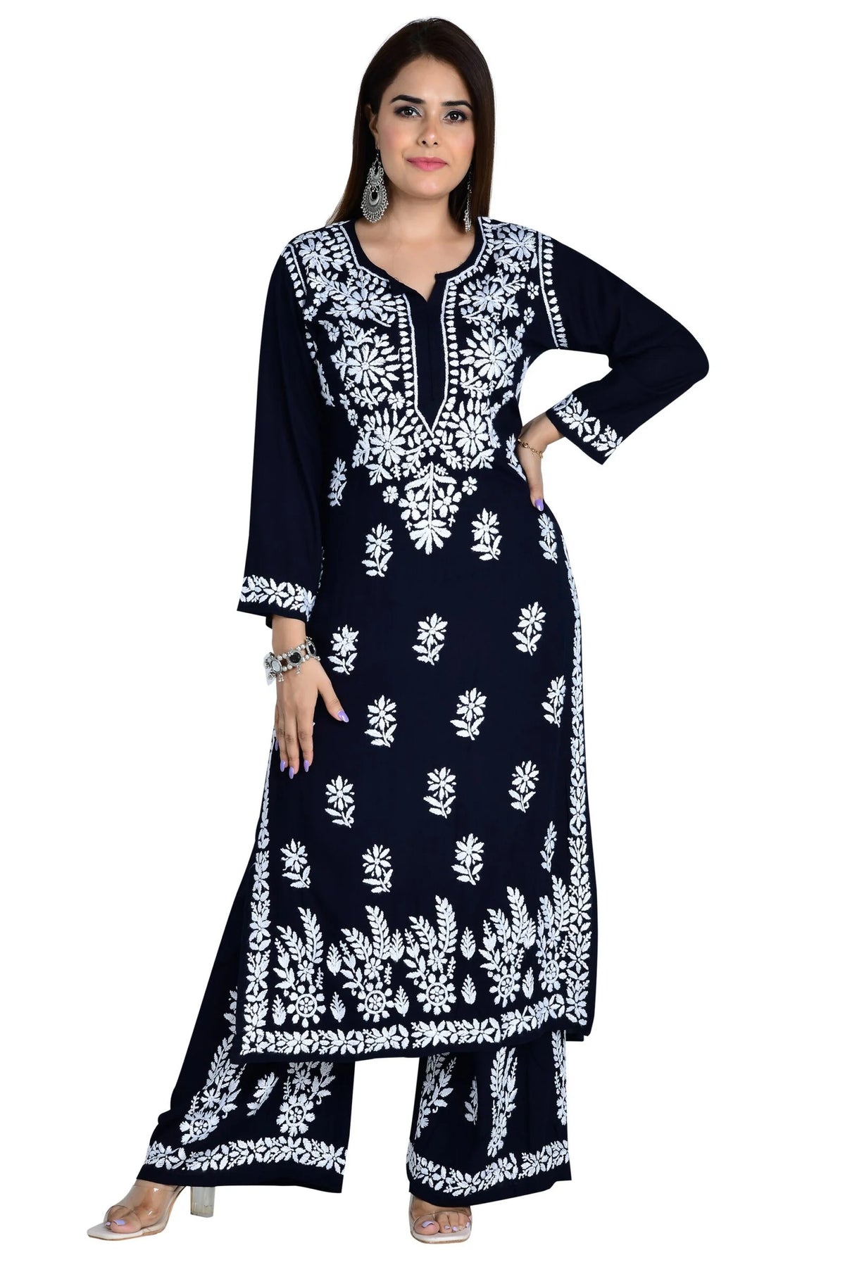 Fizaa Chikankari Co-ord Set In Modal Cotton - Black