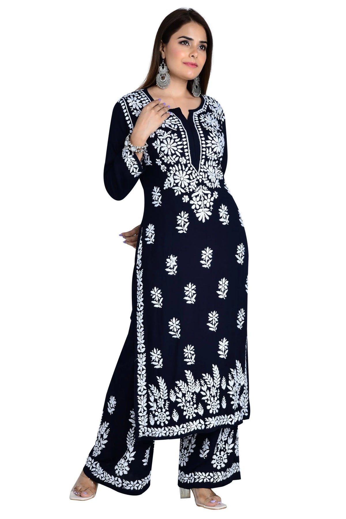 Fizaa Chikankari Co-ord Set In Modal Cotton - Black