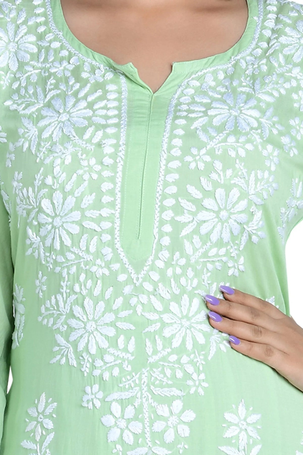 Fizaa Chikankari Co-ord Set In Modal Cotton - Pastel Green