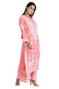 Fizaa Chikankari Co-ord Set In Modal Cotton - Peach