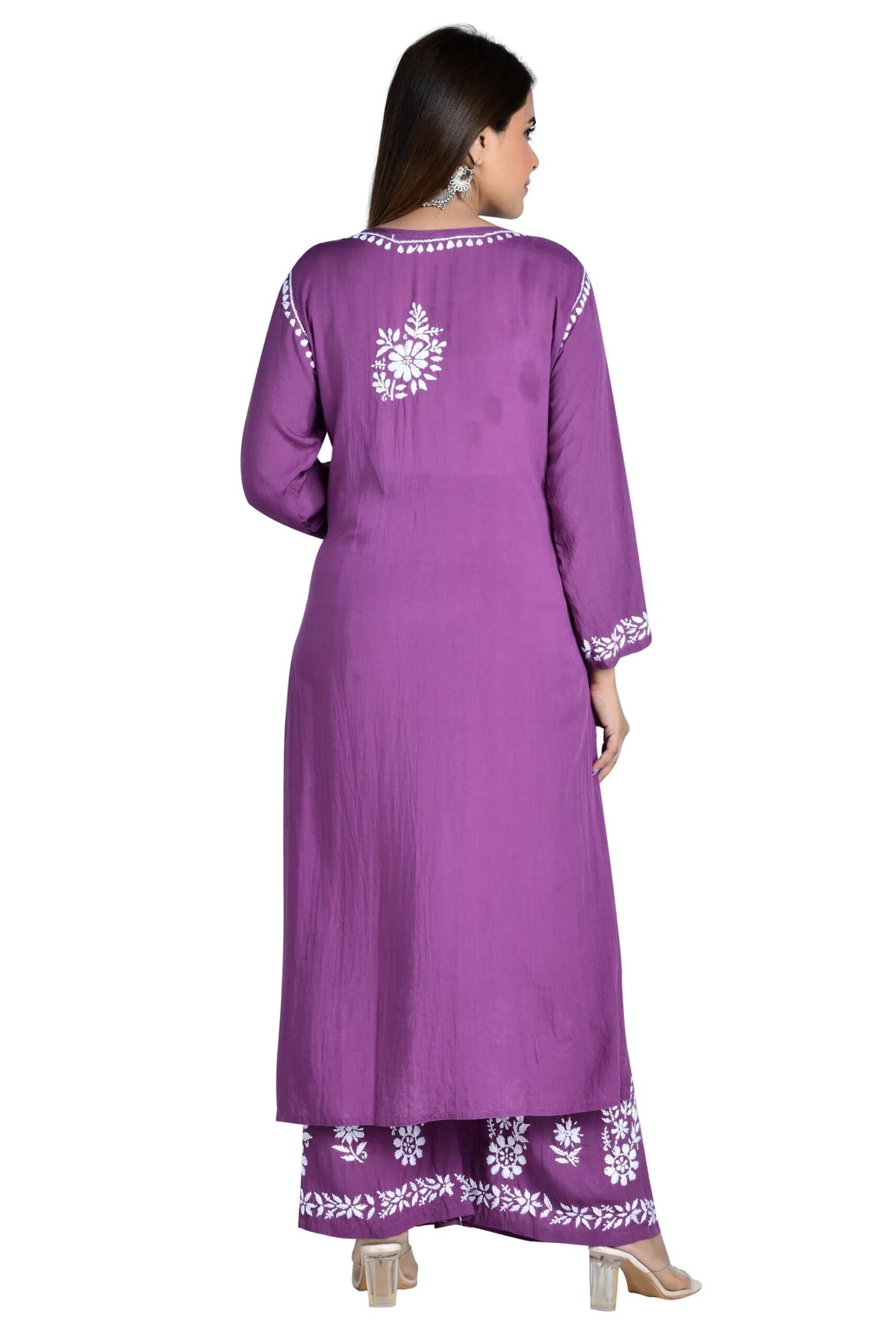 Fizaa Chikankari Co-ord Set In Modal Cotton - Purple