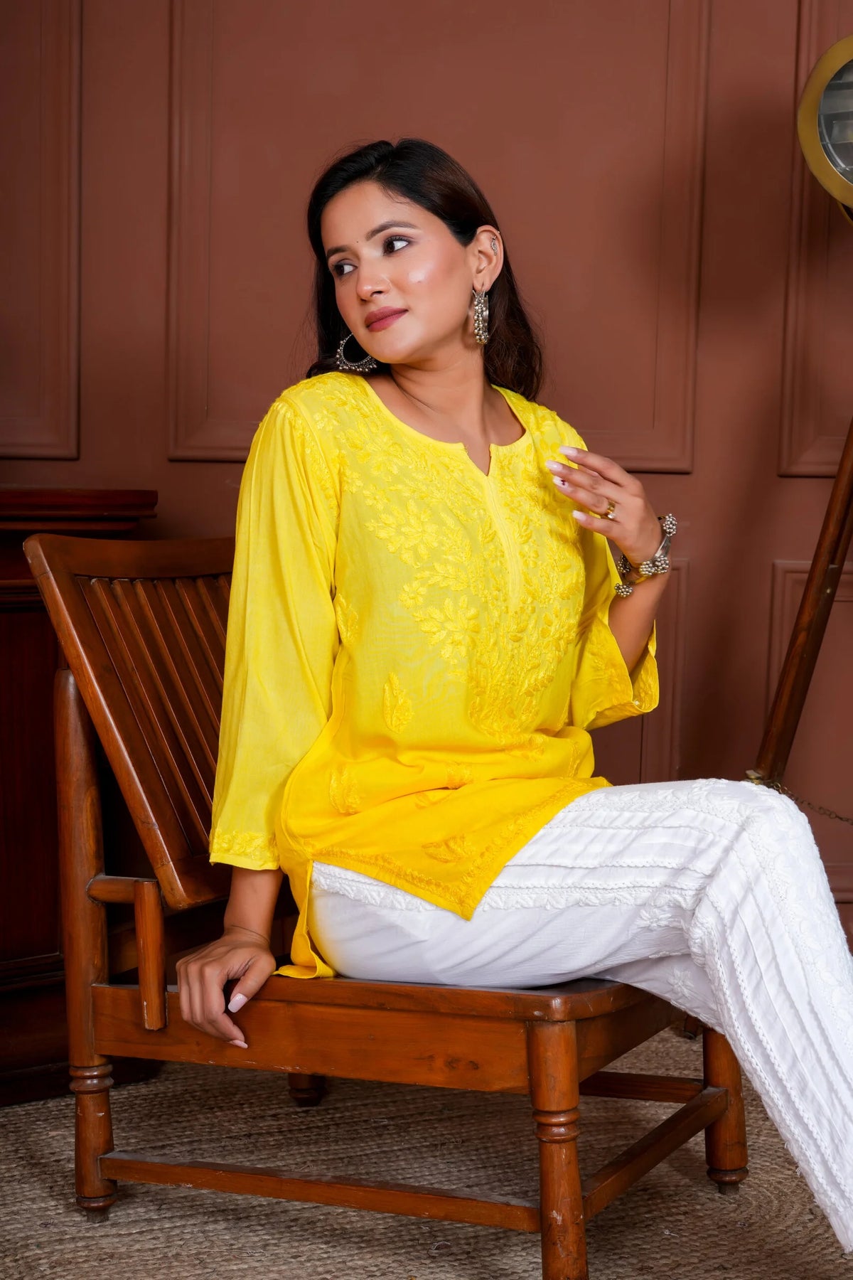 Geet Rayon Cotton Short Chikankari Kurta – Yellow