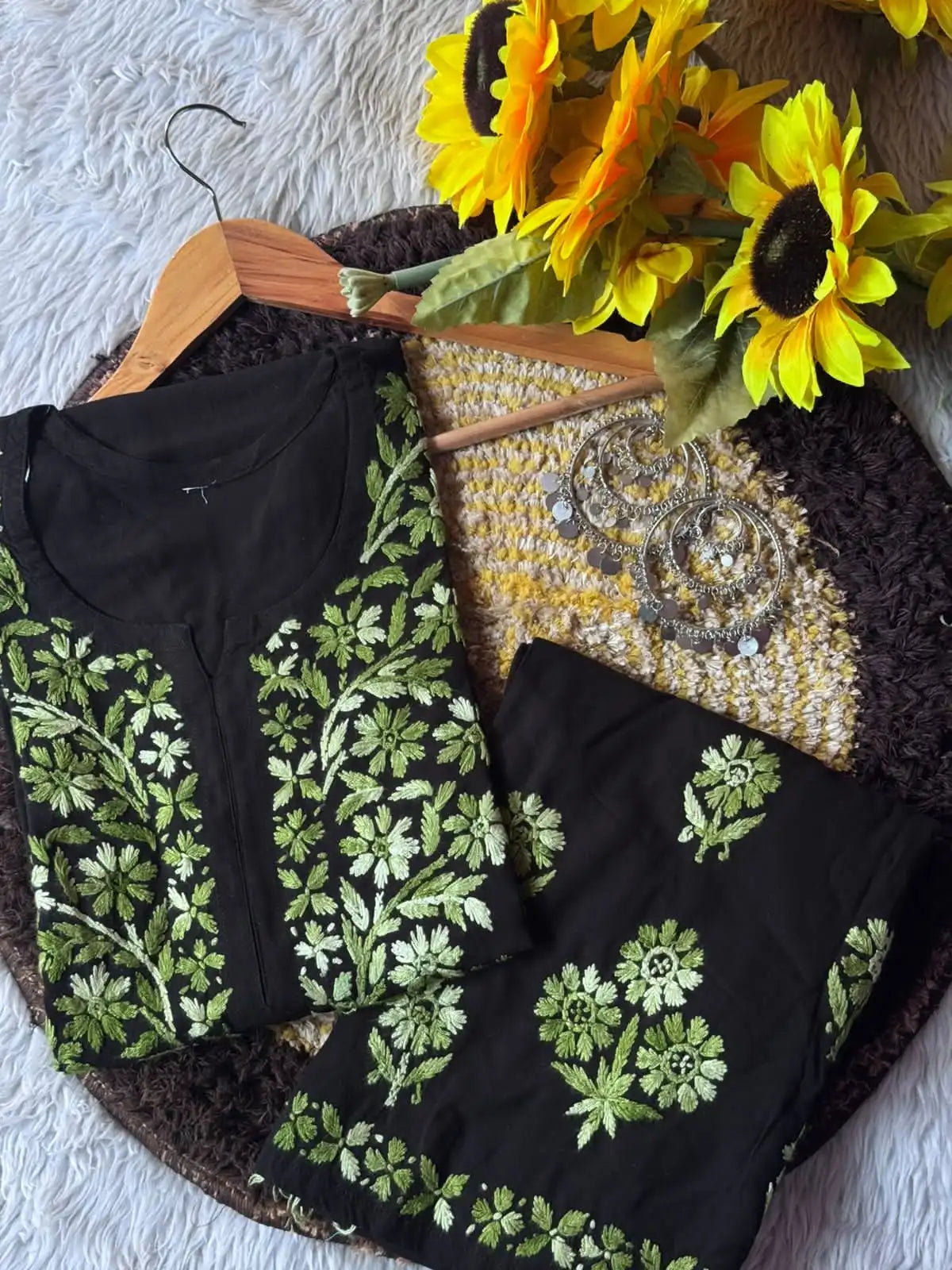 Hansa Pure Modal Heavy Hand Work Kurta Set – Green