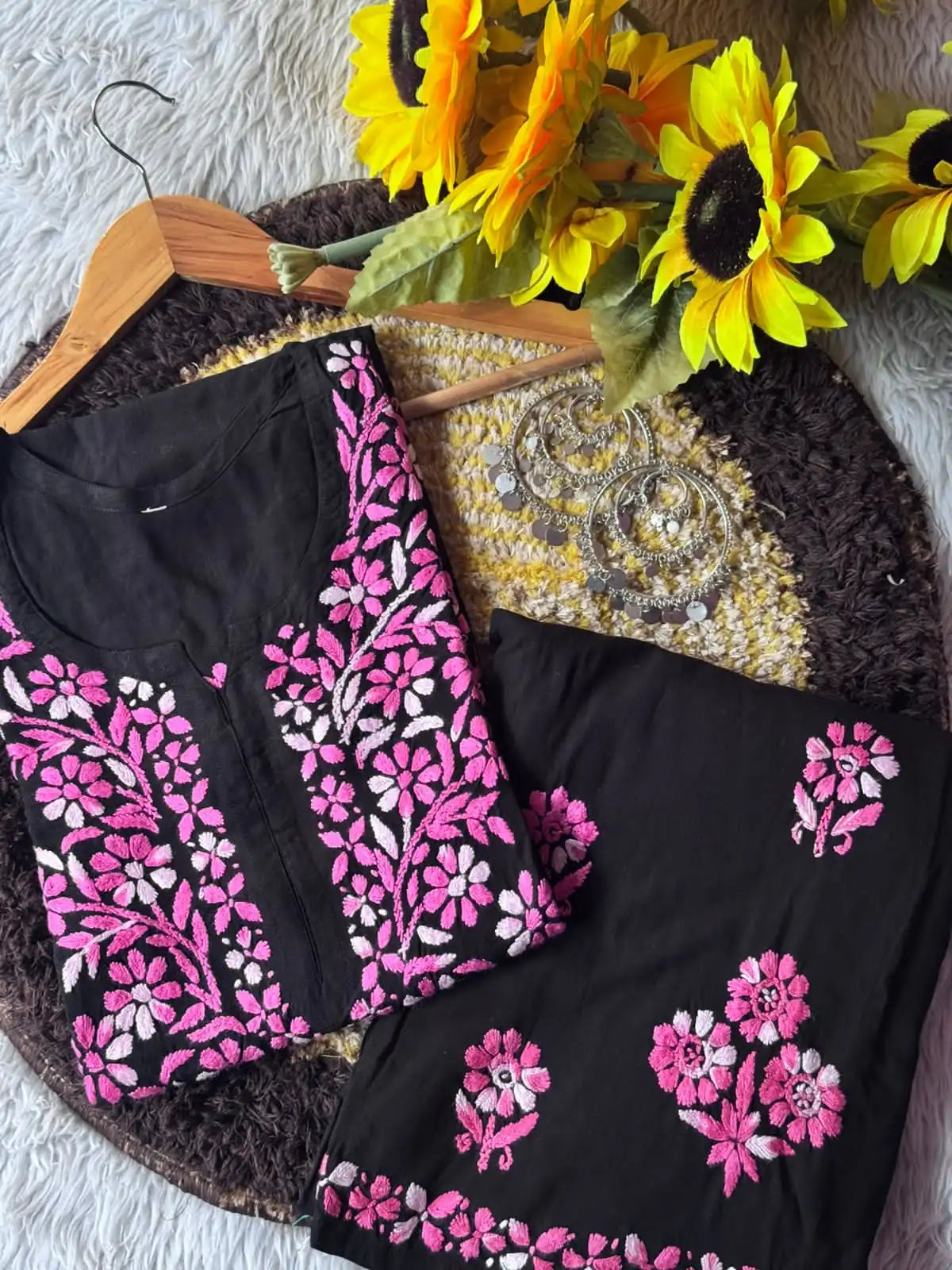 Hansa Pure Modal Heavy Hand Work Kurta Set - Pink