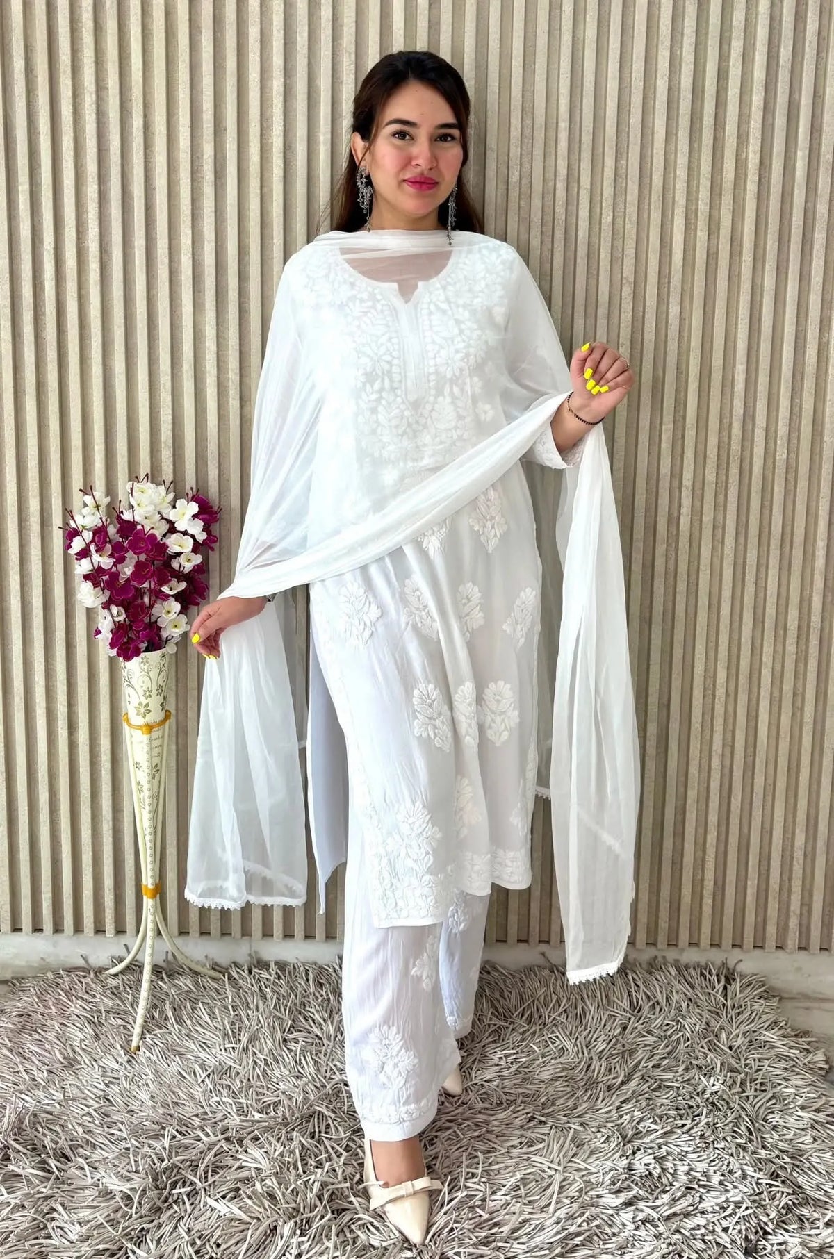 Hansini Pure Modal Soft Fabric Premium Chikankari - White