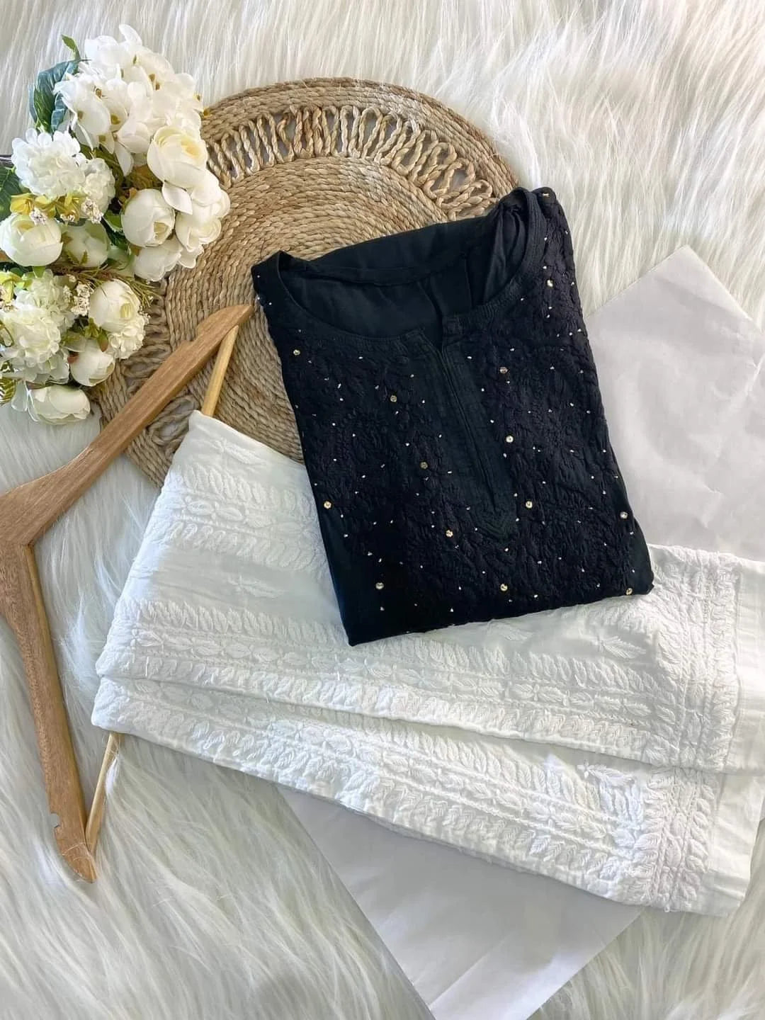 Hazel Rayon Kurta Set - Black