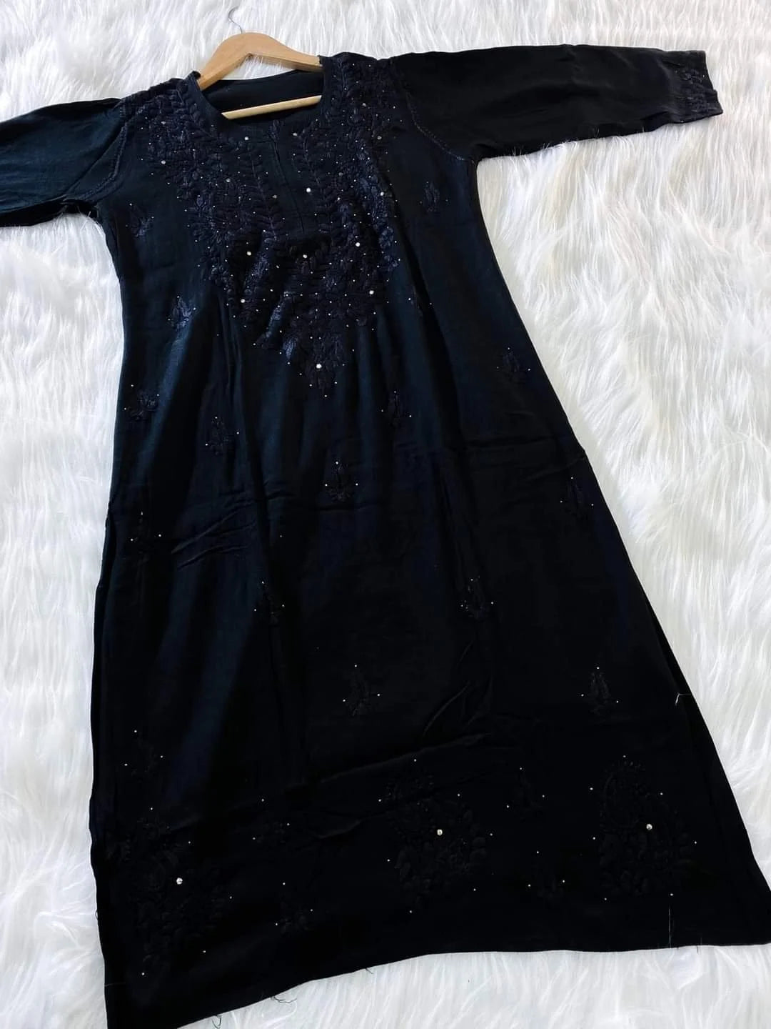 Hazel Rayon Kurta Set - Black