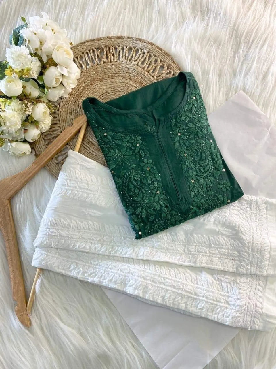 Hazel Rayon Kurta Set - Green