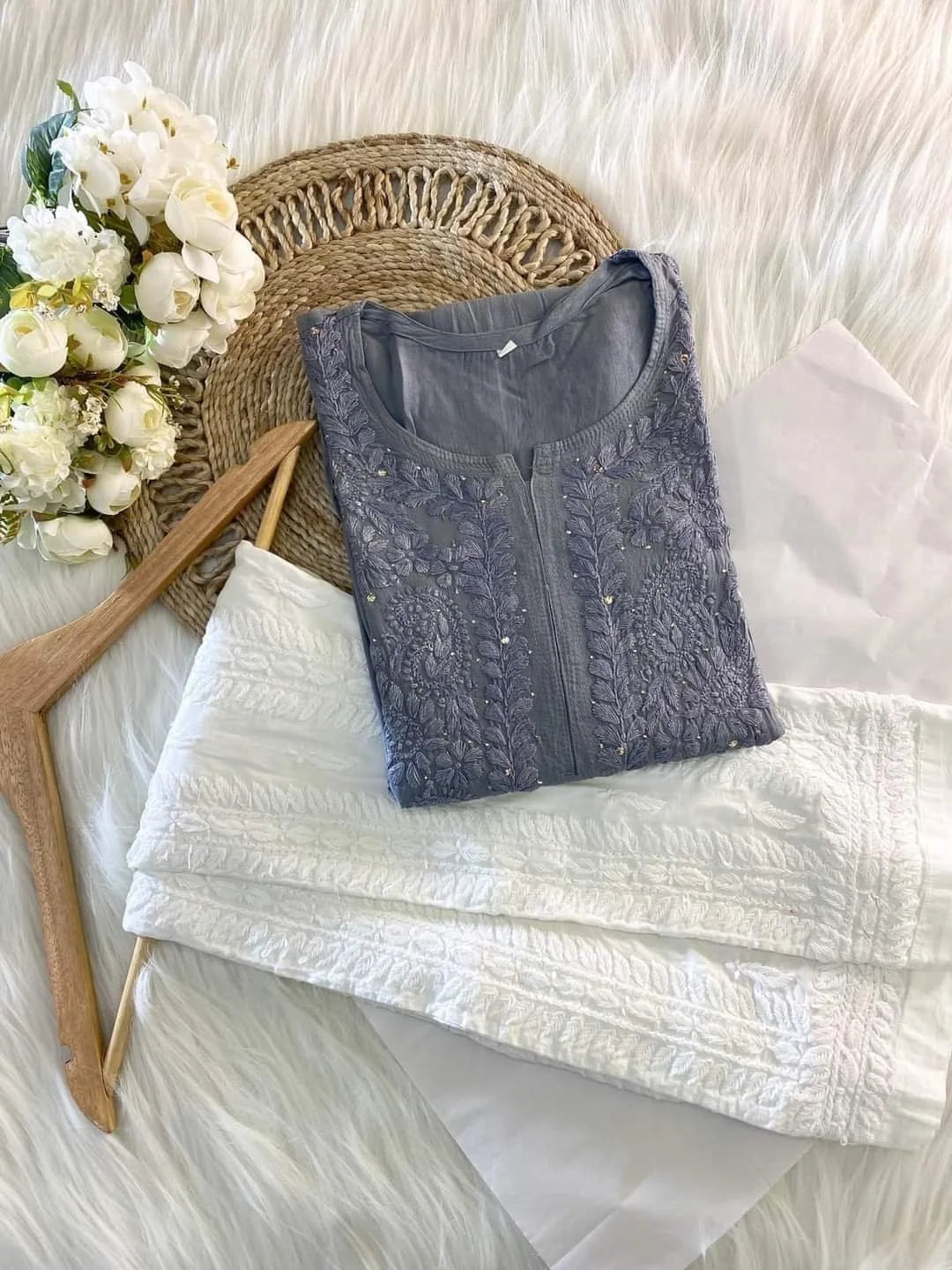 Hazel Rayon Kurta Set - Grey