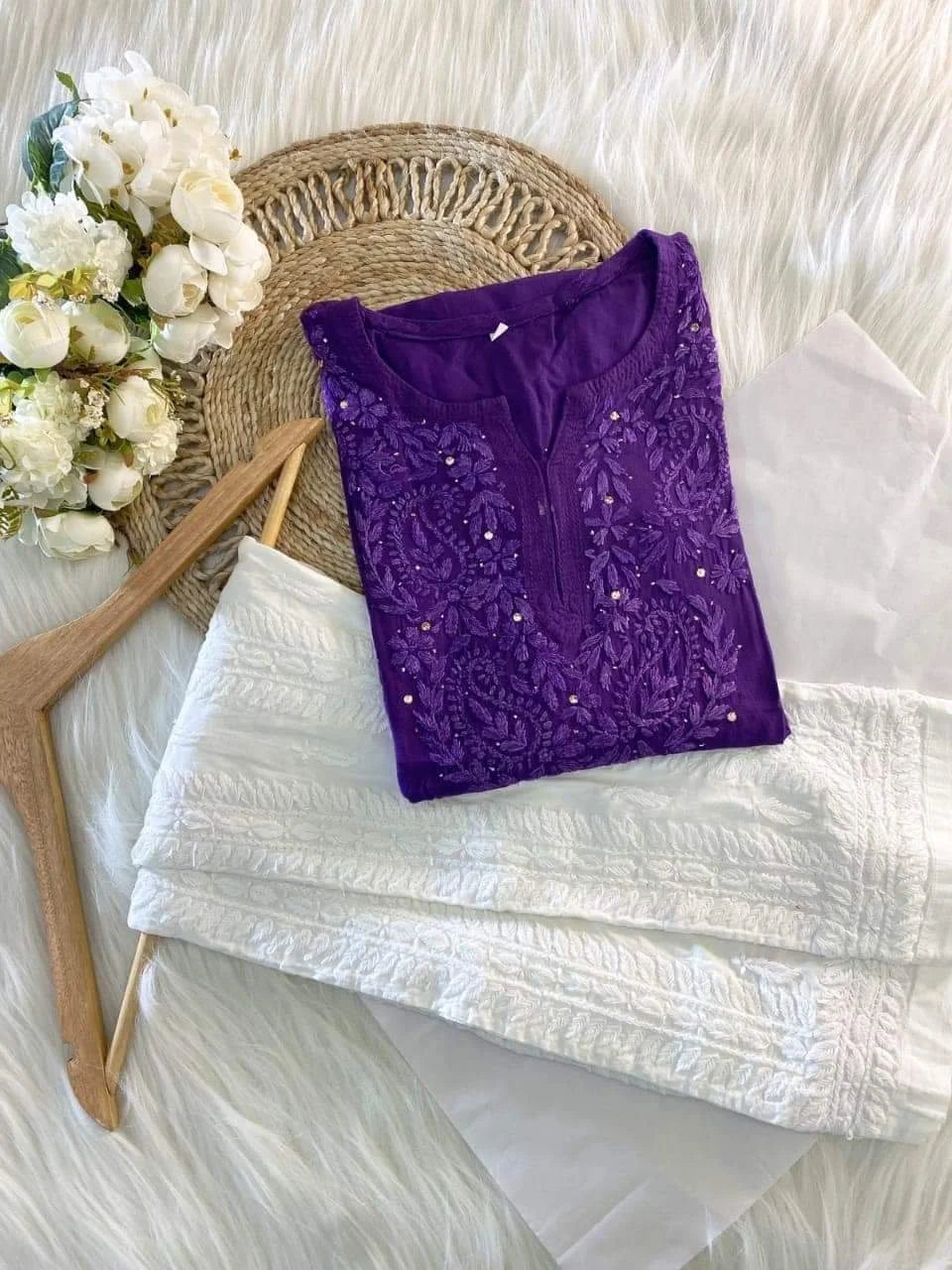 Hazel Rayon Kurta Set - Lavender