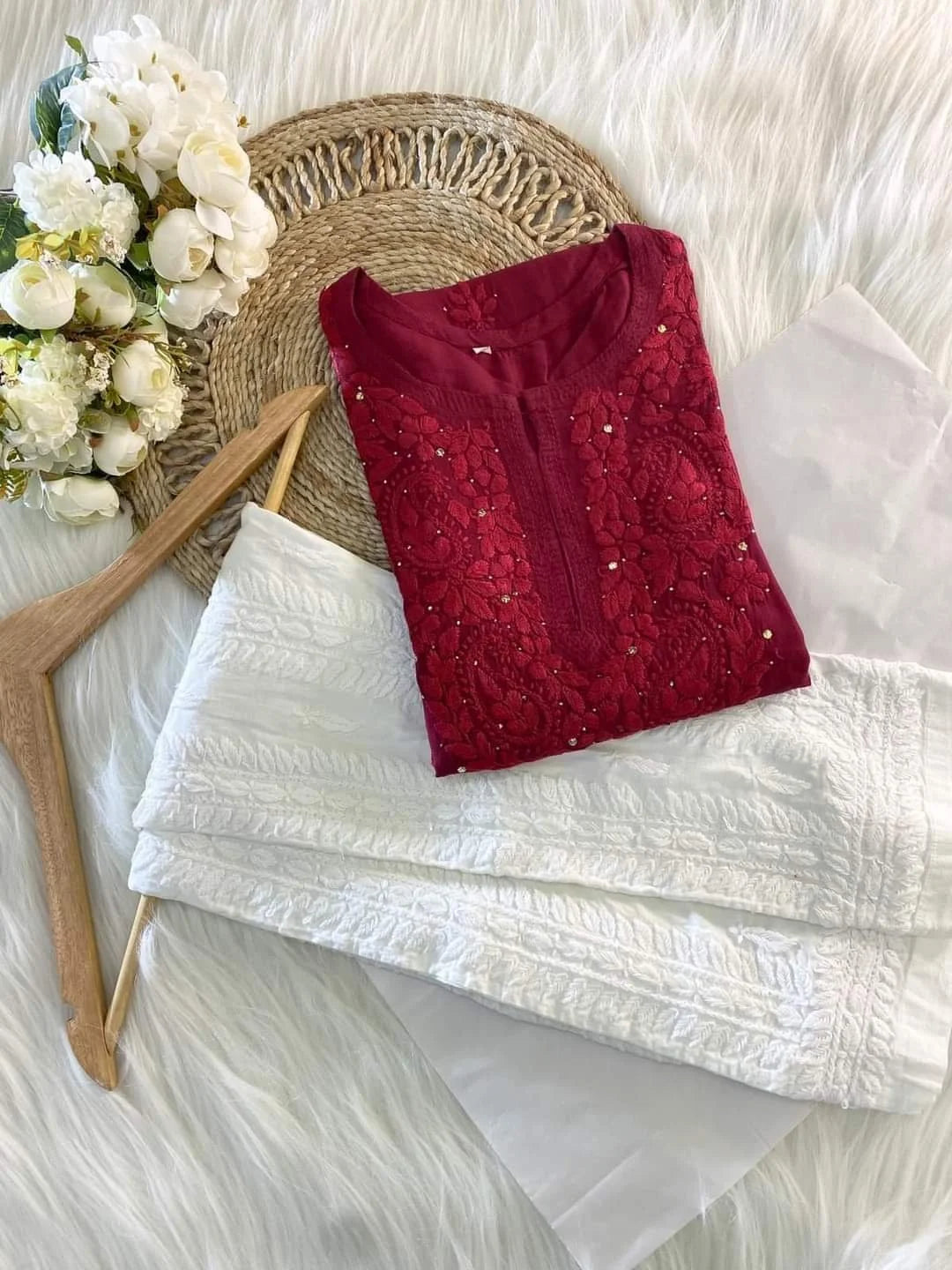Hazel Rayon Kurta Set - Red