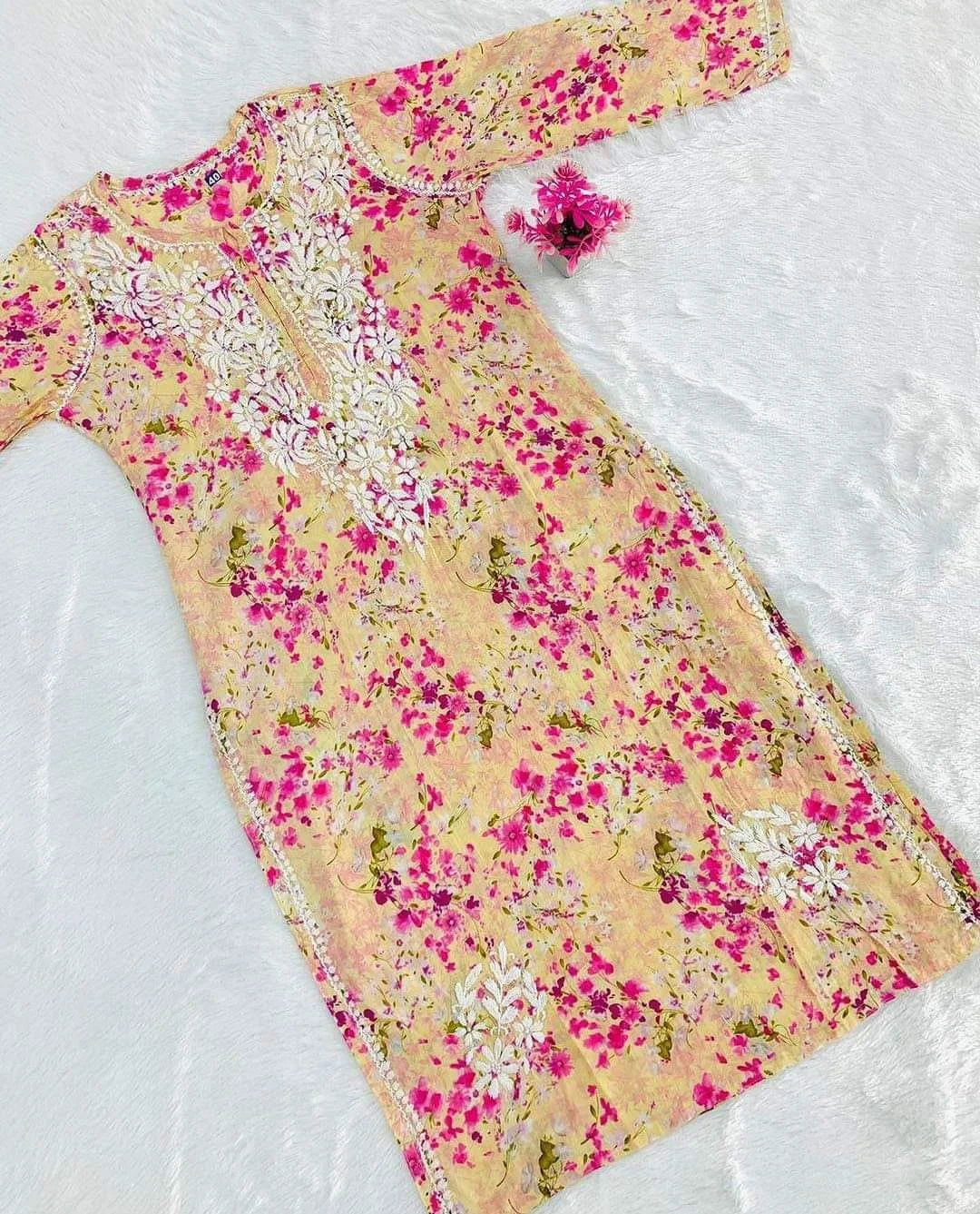 Heer Pure Mulmul Cotton Chikankari Straight Kurta - Pink
