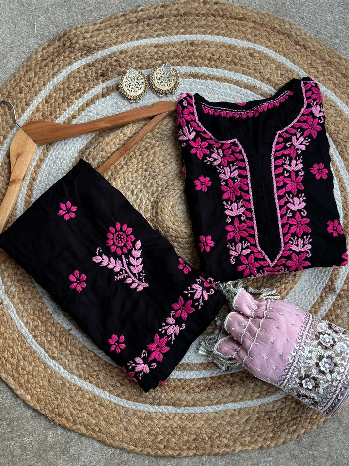 Diya Soft Rayon Cotton Hand Work Premium Chikankari Set - Pink Multithread