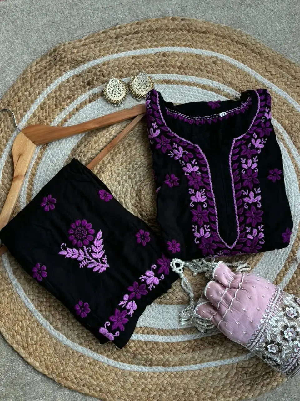 Diya Soft Rayon Cotton Hand Work Premium Chikankari Set - Purple Multithread