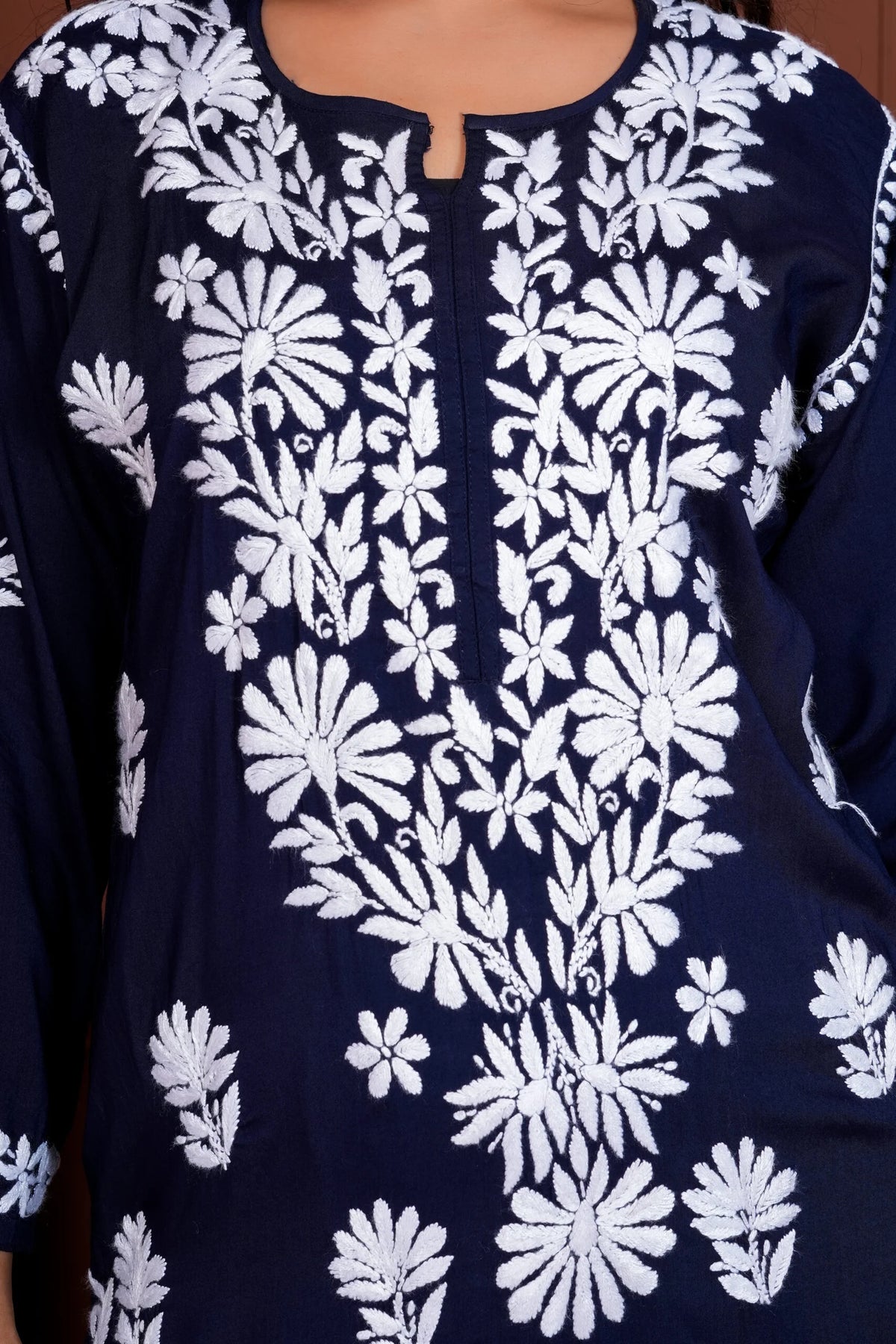 Iram Pure Modal 3D Chikankari Kurti – Blue