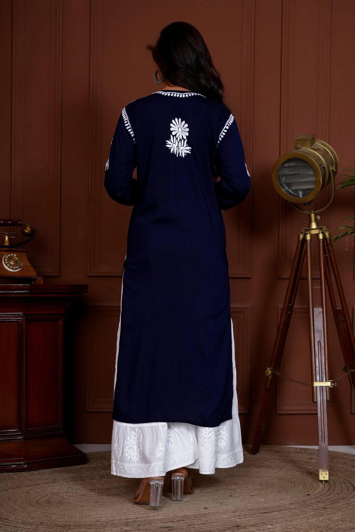 Iram Pure Modal 3D Chikankari Kurti – Blue