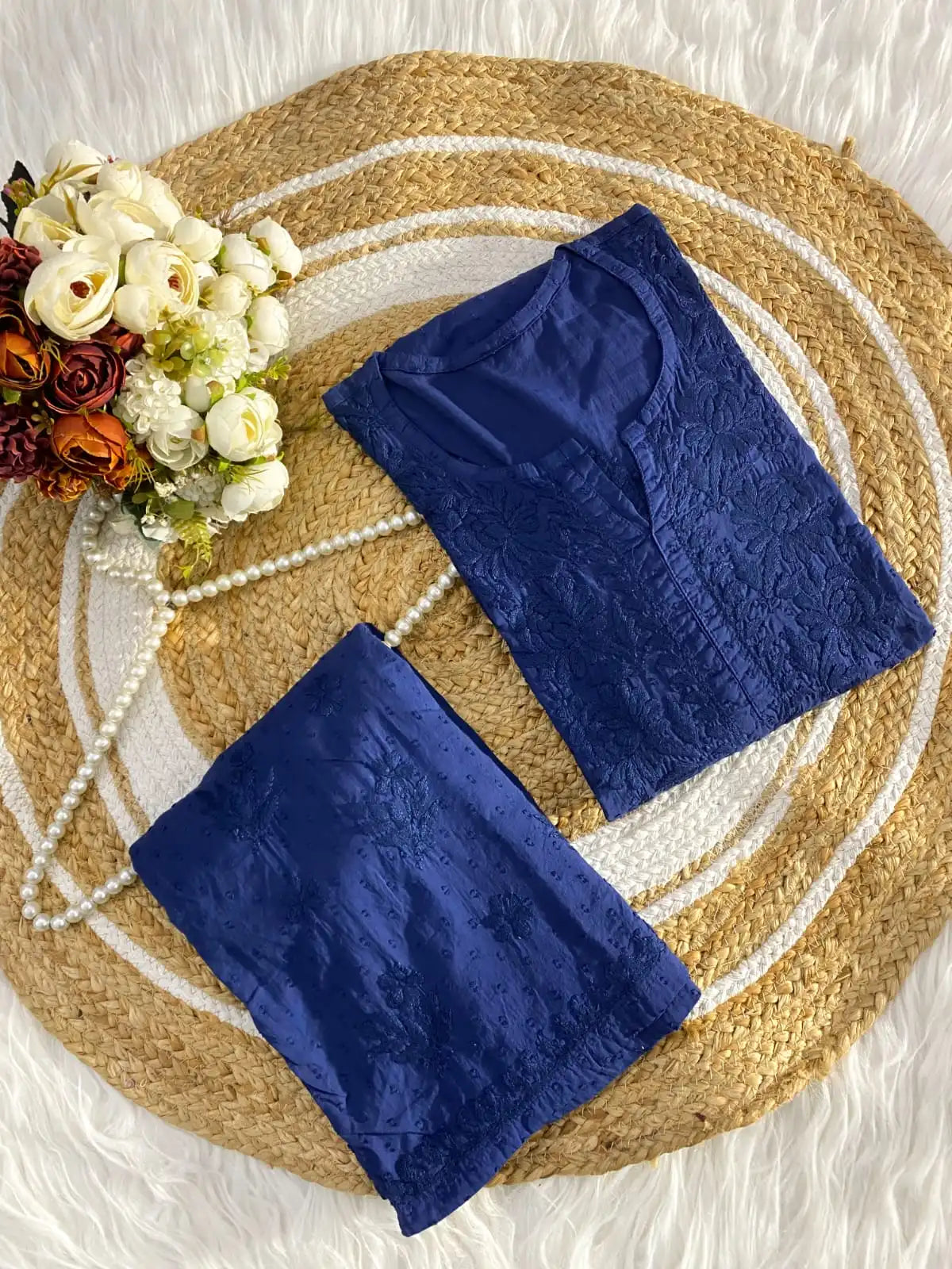 Ishani Soft Dobby Mul Cotton Chikankari Kurta Set - Blue