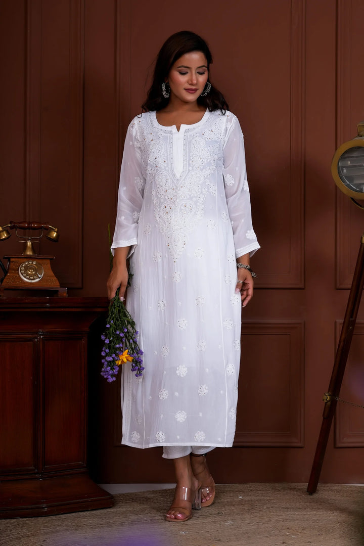 Jashn Viscose Mukaish Chikankari Kurta - White