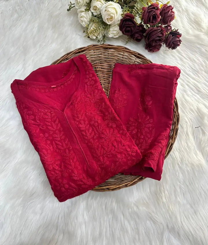 Kashish Rayon Cotton Kurta Set - Red