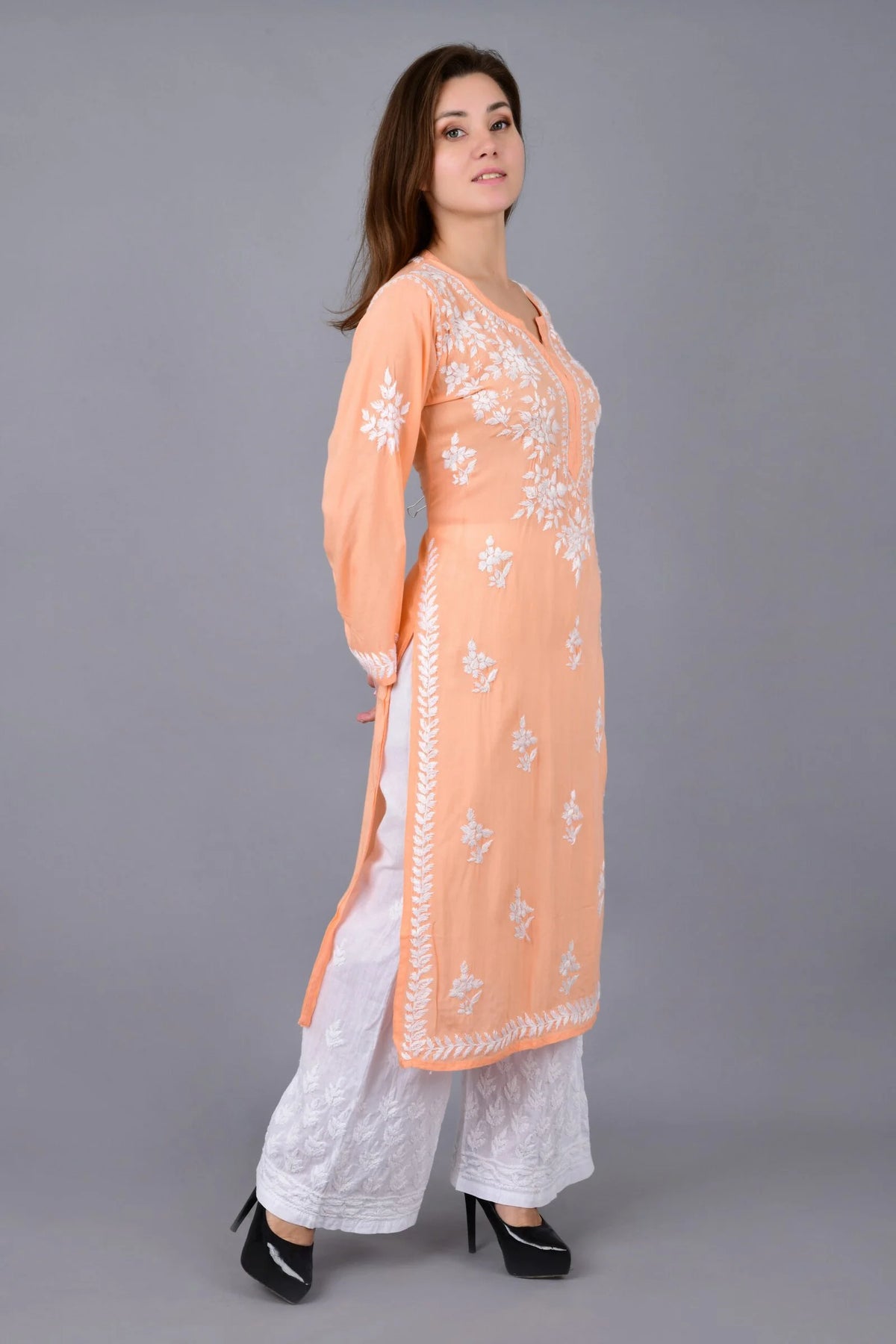 Mehar Chikankari Kurti - Pale Salmon