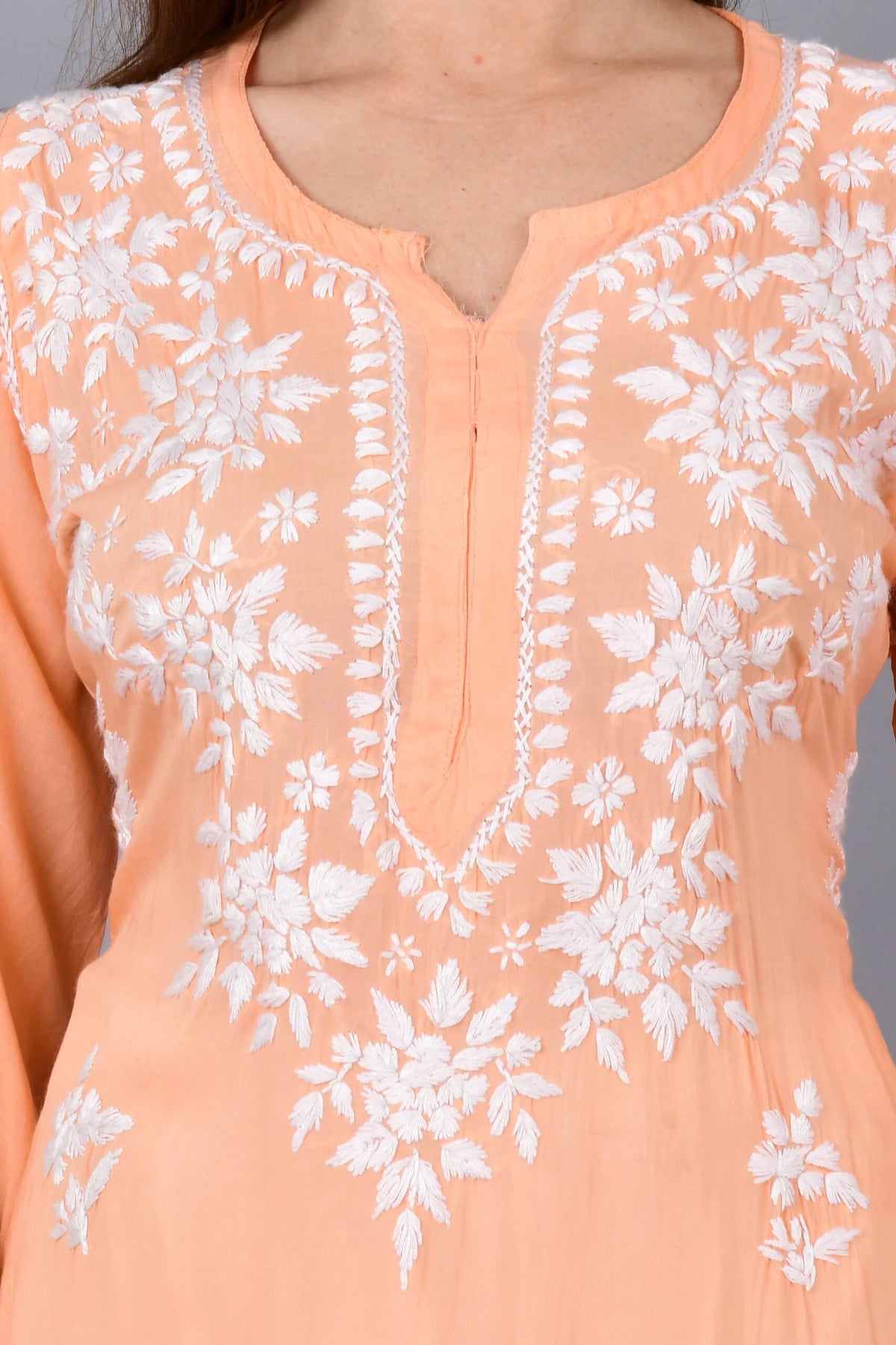 Mehar Chikankari Kurti - Pale Salmon