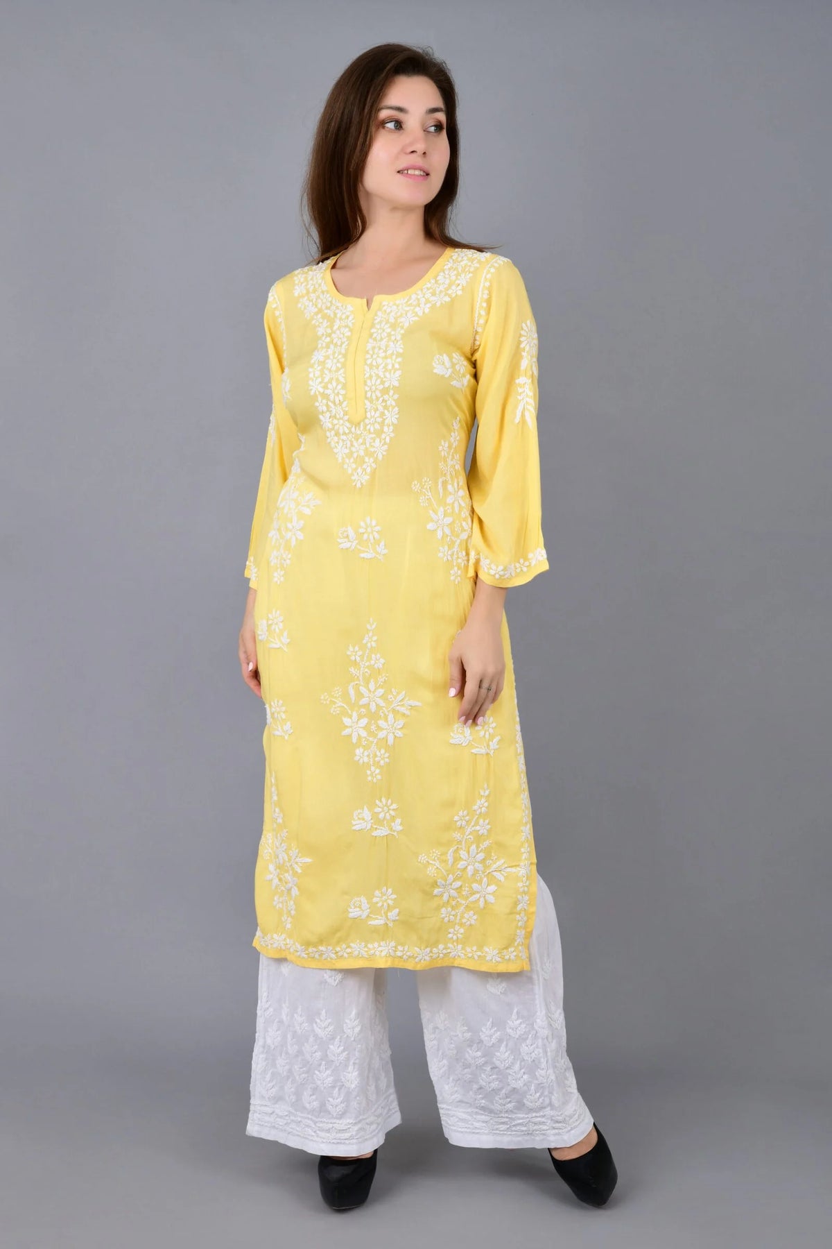 Mehar Chikankari Kurti - Yellow