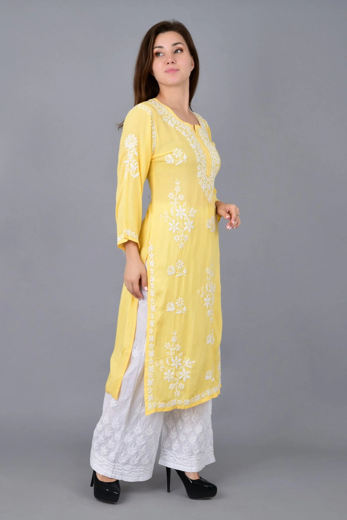 Mehar Chikankari Kurti - Yellow