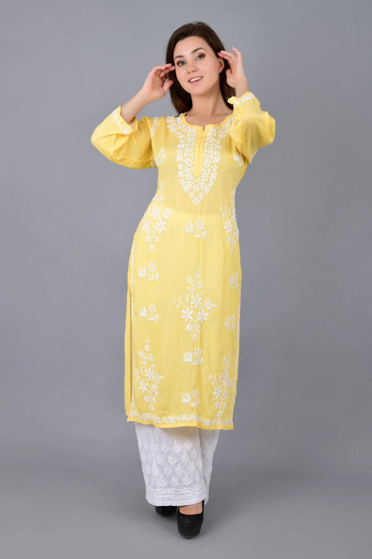 Mehar Chikankari Kurti - Yellow