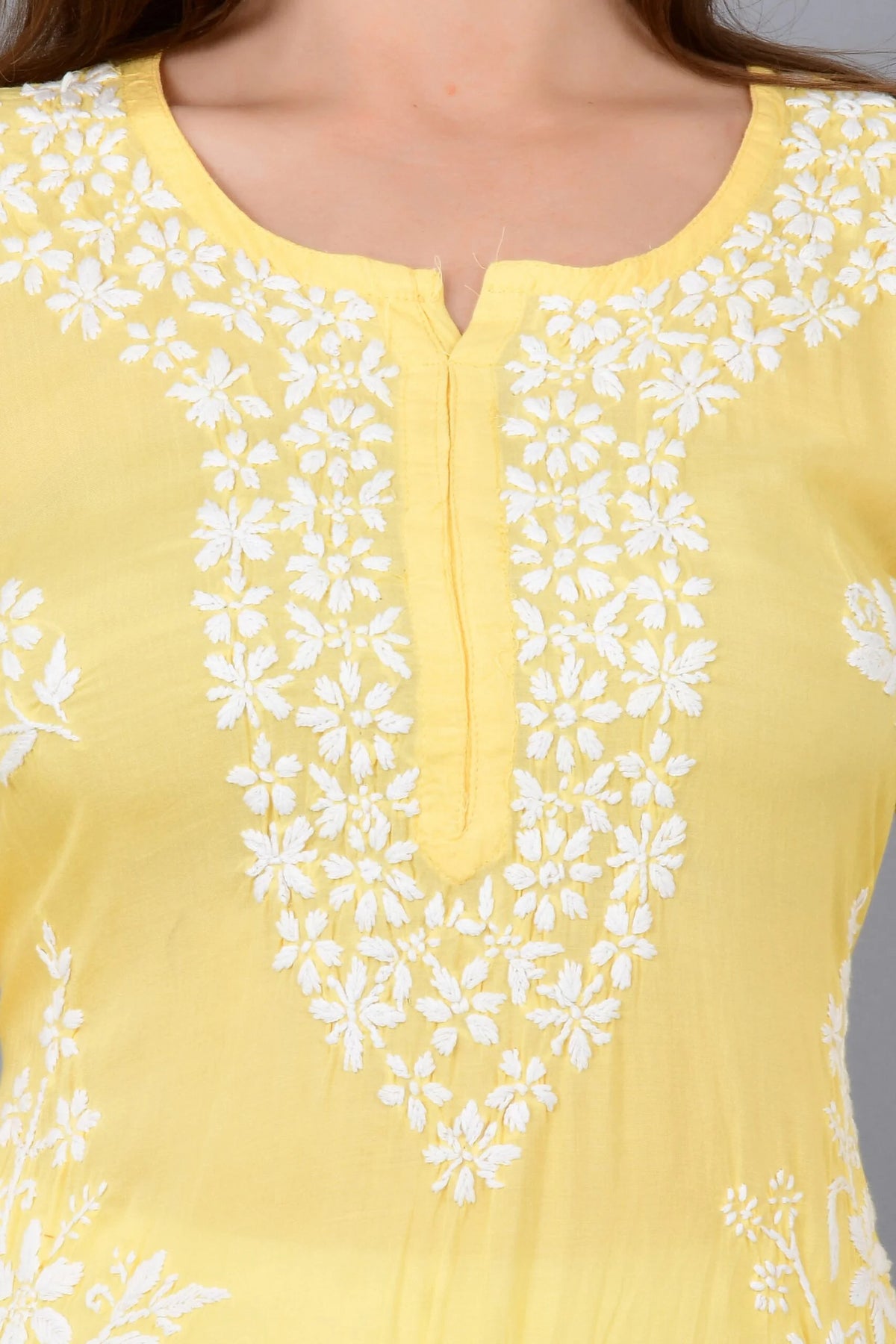 Mehar Chikankari Kurti - Yellow