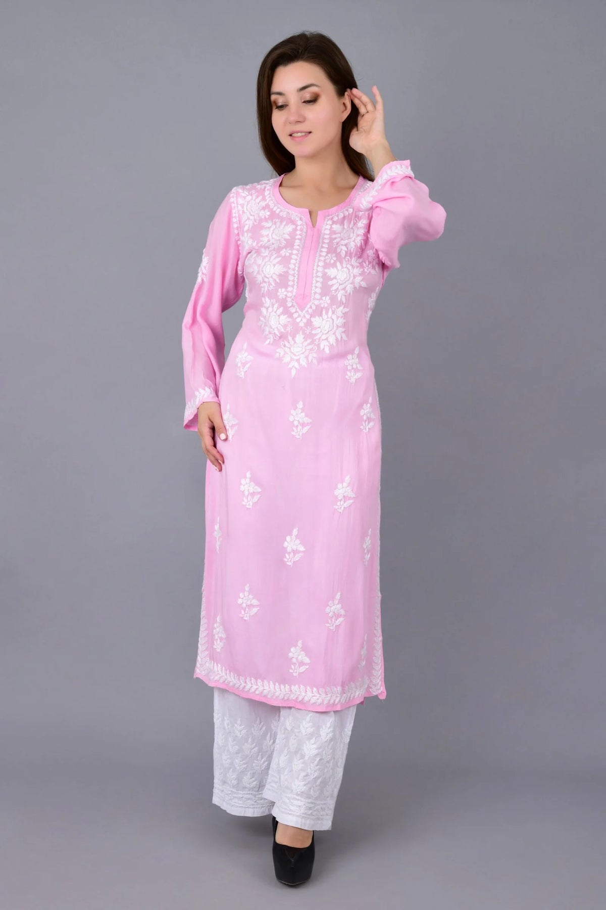 Mehar Chikankari Kurti - Pink