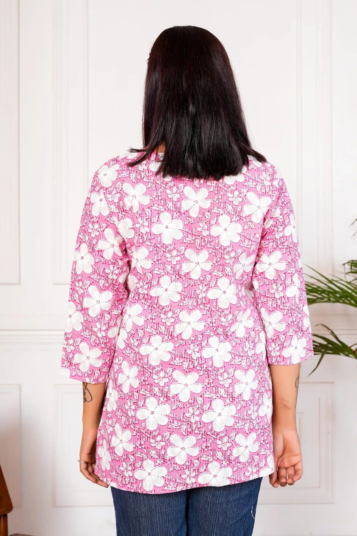 Meraki Handblock Printed Short Kurta - Pink