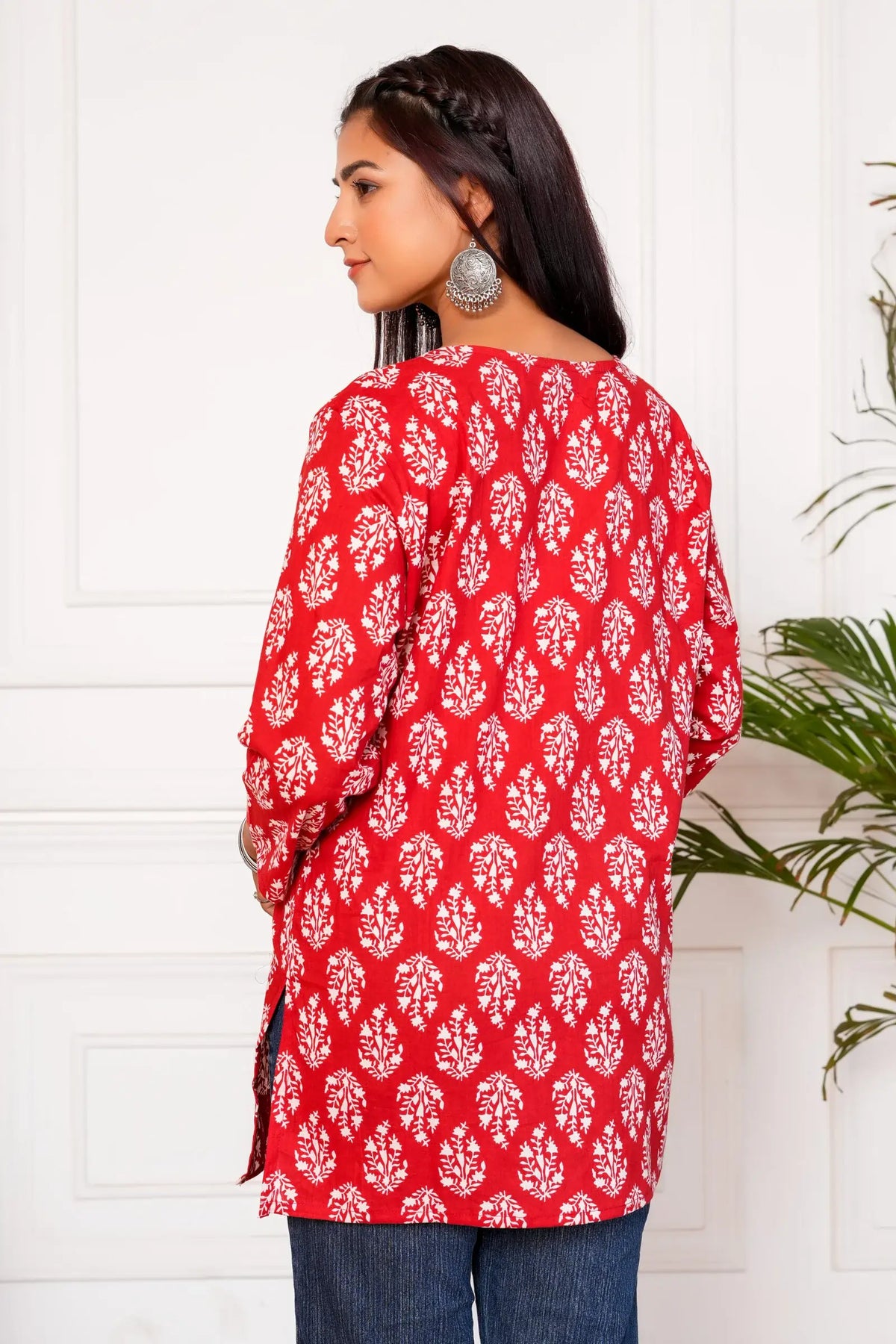 Meraki Handblock Printed Short Kurta - Red