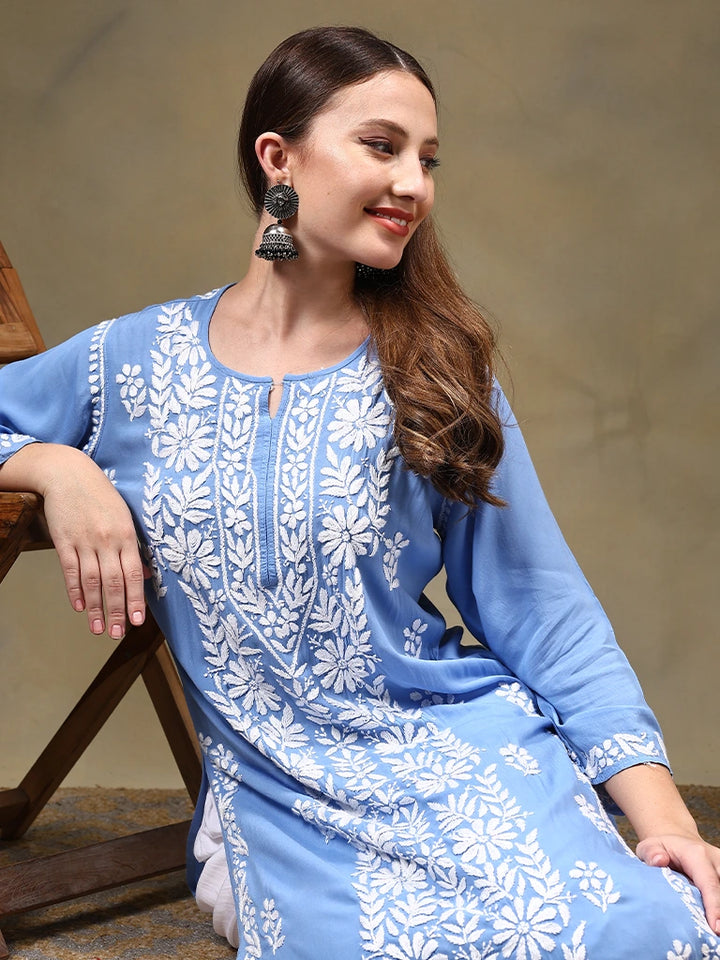 Nadiya Modal Maroon Chikankari Kurtis – Blue