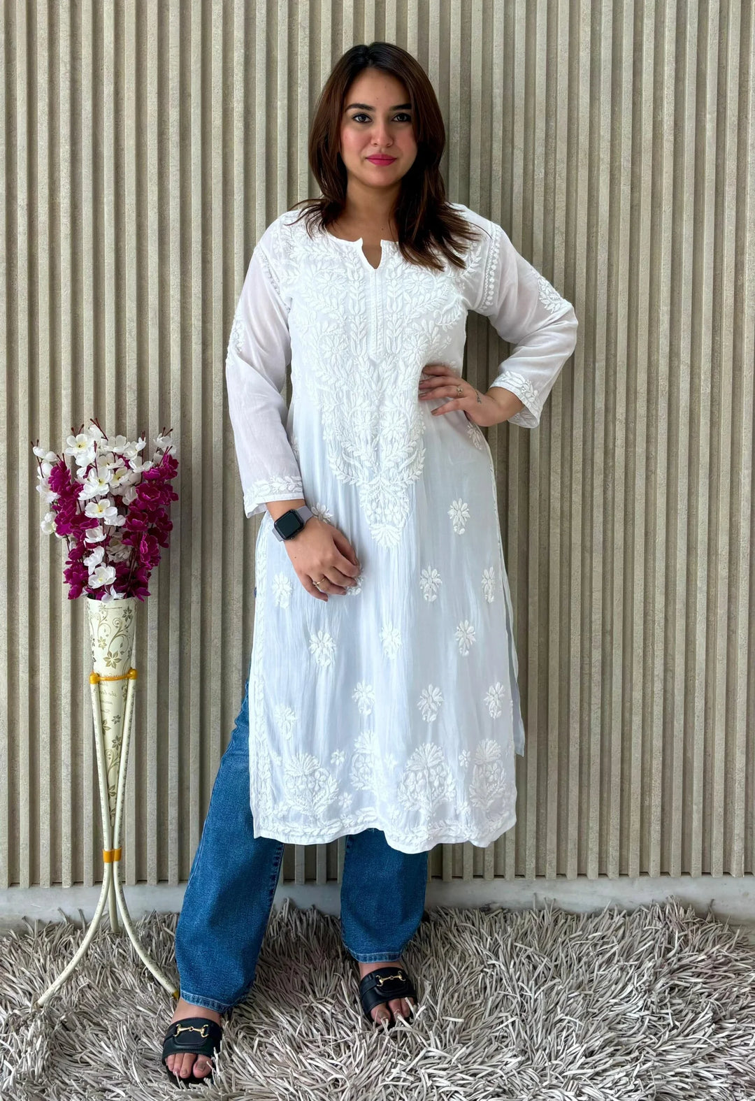 Neeta White Pure Modal Butter Soft Fabric Premium Chikankari Kurta