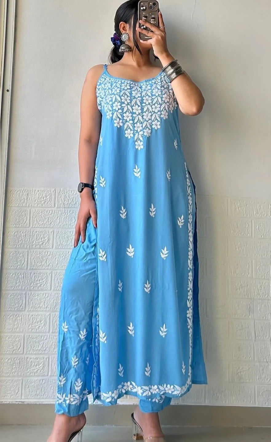 Neetika Strappy Sleeves Set - Sky Blue