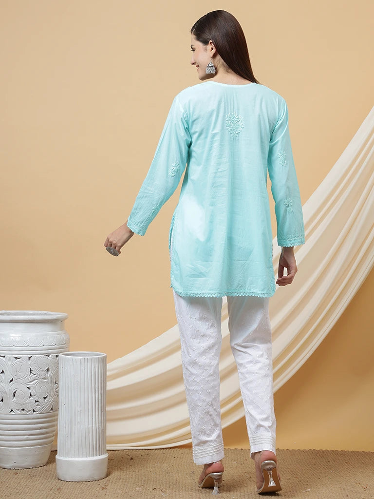 Netra Cotton Short Kurta - Sky Blue