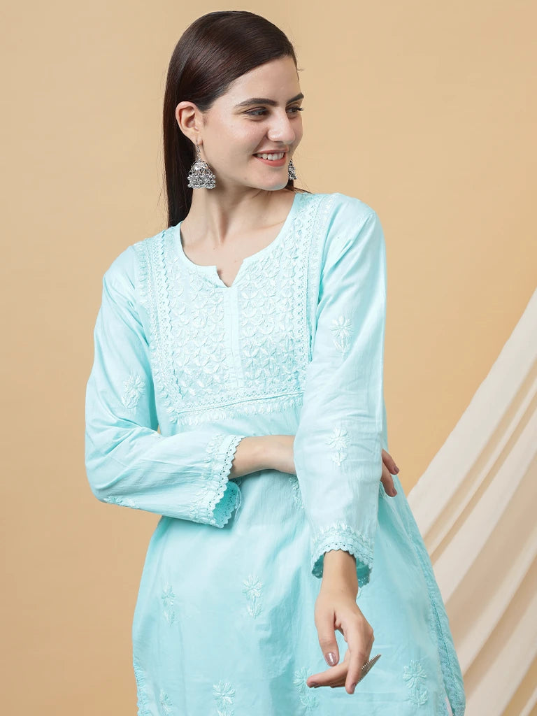 Netra Cotton Short Kurta - Sky Blue