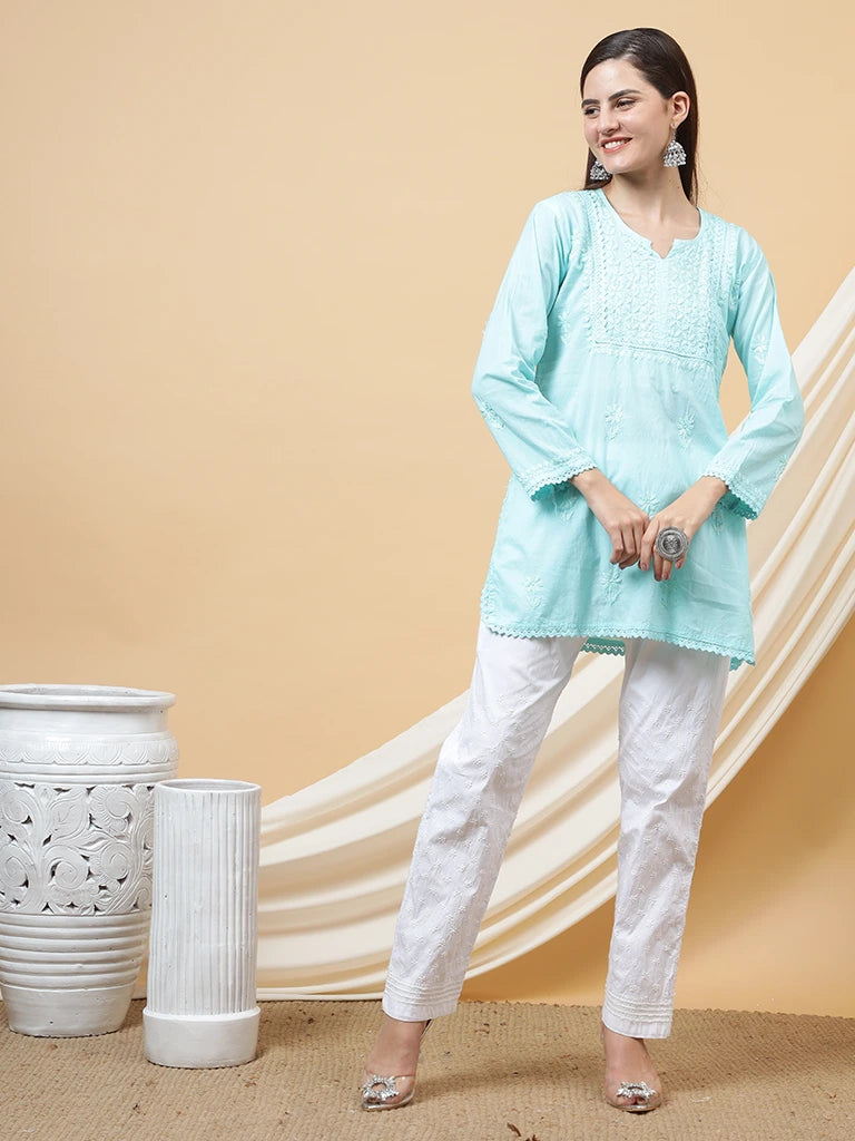 Netra Cotton Short Kurta - Sky Blue