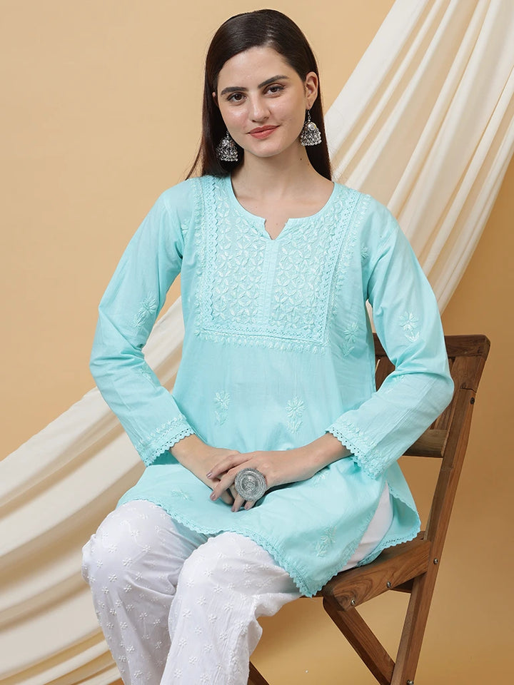 Netra Cotton Short Kurta - Sky Blue