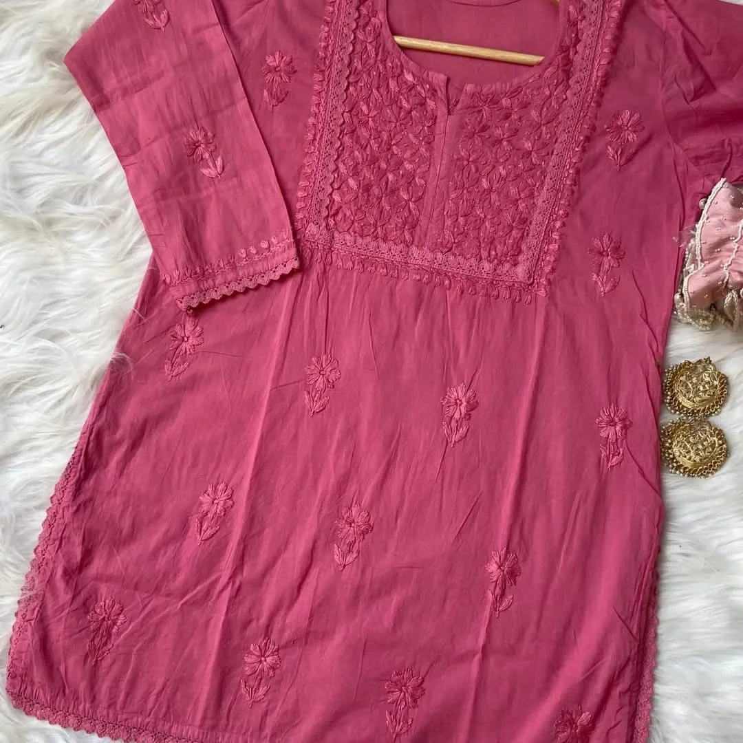 Netra Short Kurta - Pinkish Red