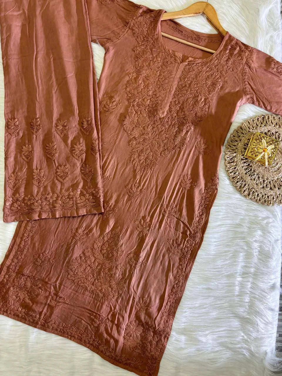 Niharika Chikankari Kurta Set - Brown
