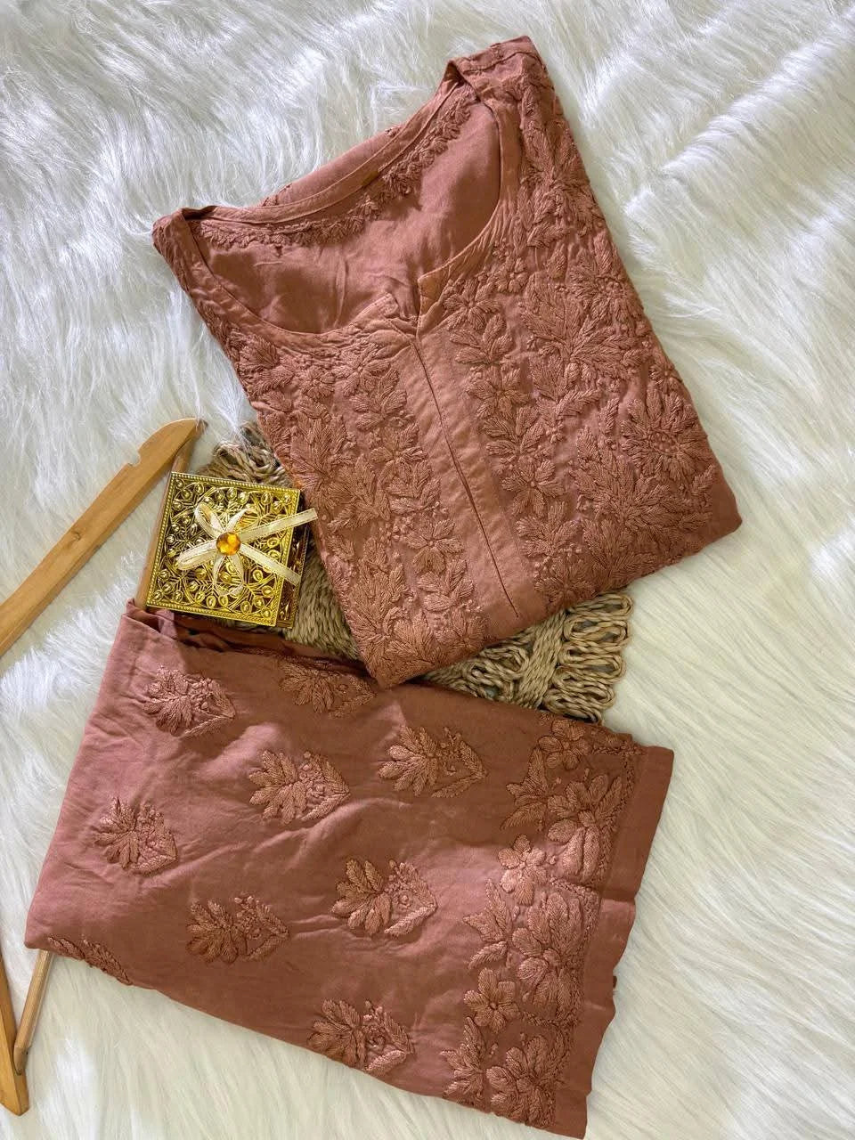 Niharika Chikankari Kurta Set - Brown