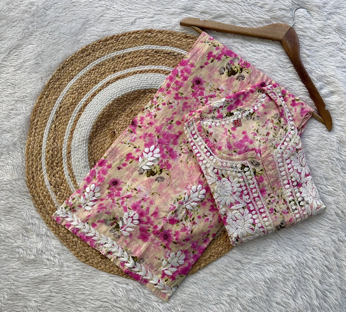 Nishra Pure Mul Cotton Chikankari Kurta Set - Pink